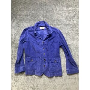 Vintage AMX Corduroy Trucker Jacket Women Large Blue Cotton Stretch Button Front